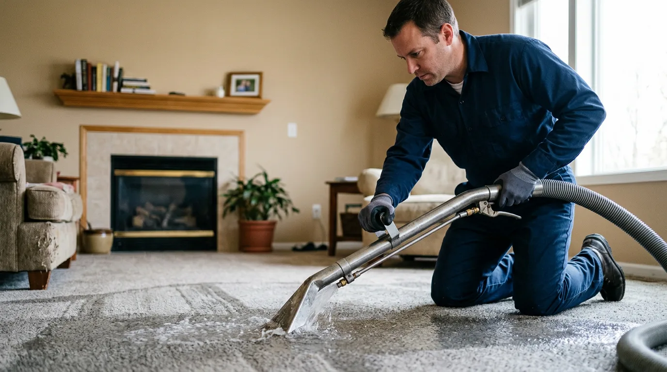 Water damage restoration technician working near La Rue, OH